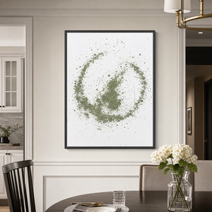 Abstract Minimalist Green and White Textured Vertical Wall Art for Living Room