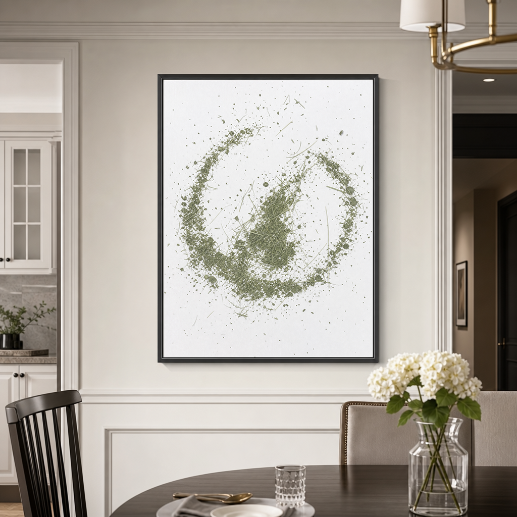 Abstract Minimalist Green and White Textured Vertical Wall Art for Living Room