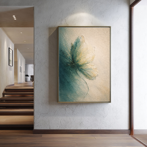 Abstract Textured Blue Beige White Flower Canvas Wall Art Modern Minimalist Textured Artwork for Living Room Bedroom Office Dining Room Hallway
