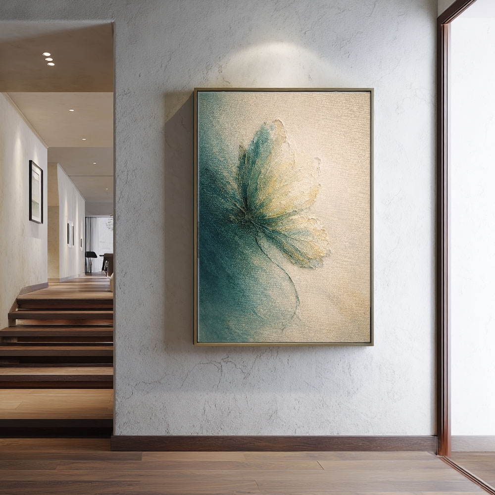 Abstract Textured Blue Beige White Flower Canvas Wall Art Modern Minimalist Textured Artwork for Living Room Bedroom Office Dining Room Hallway