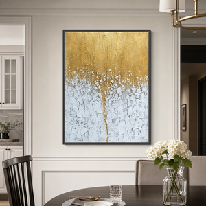 Gold And White Textured Abstract Vertical Wall Art For Living Room
