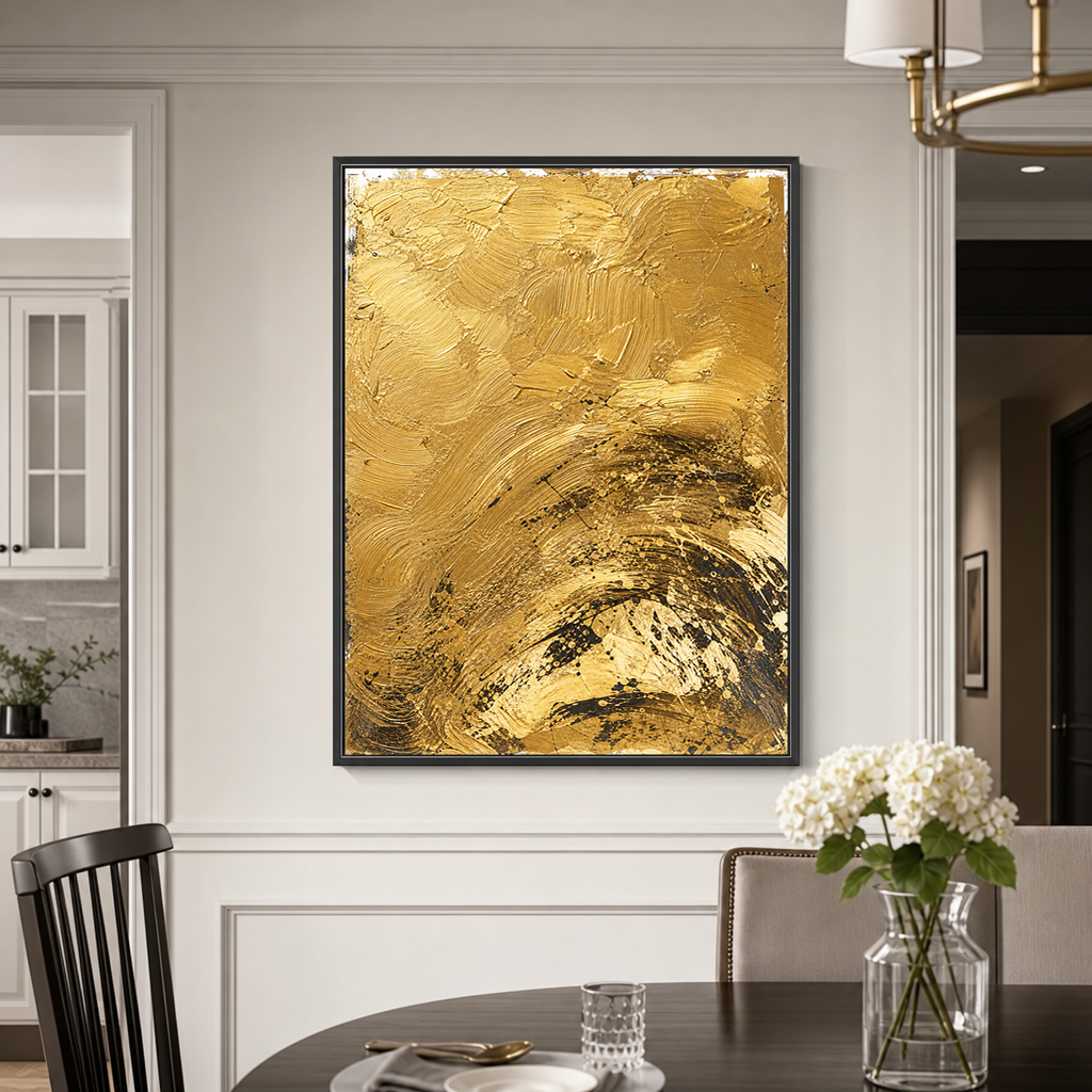Abstract Gold and Black Textured Acrylic-Style Vertical Wall Art for Living Room