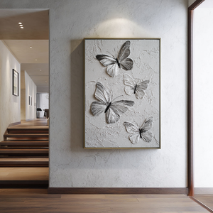 Sophisticated Black and White Textured Butterfly Wall Art, Thick Impasto Relief Minimalist Nature-Inspired Animal Decor for Living Room, Bedroom, Office, Dining Room, and Hallway – Modern Monochrome Canvas Accent Piece