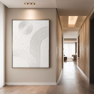 Minimalist White Textured Abstract Geometry and Lines Wall Art, Neutral Asymmetrical Relief Artwork for Modern Home & Office Decor, Wabi Sabi Inspired Plaster Wall Hanging for Living Room Bedroom Dining Room Hallway