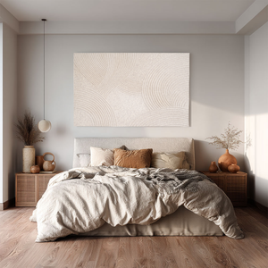 Minimalist Abstract Beige White Textured Geometric Arc Lines Framed Canvas Wall Art Neutral Modern Decor for Living Room Bedroom Office