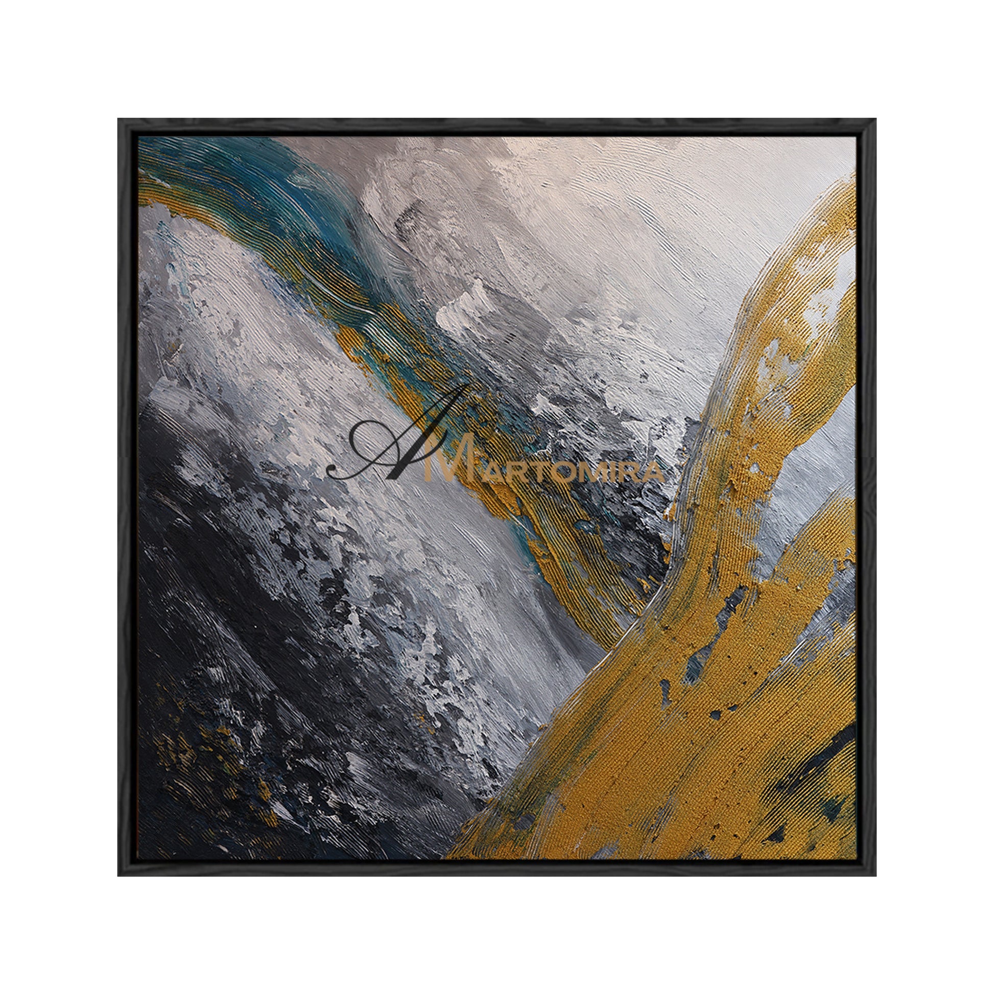 Square Wall Art | Black And Gold Wall Art | Modern Abstract Wall Art | Large Canvas Art #DF061