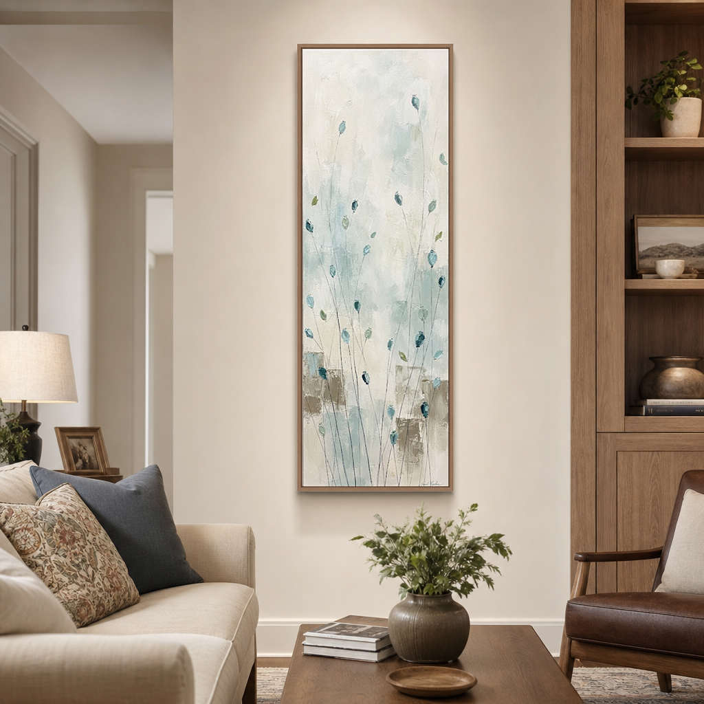 Abstract Teal Blue Beige Brown Botanical Canvas Wall Art Minimalist Floral Stem Nature Painting for Modern Home Decor Living Room Bedroom Office