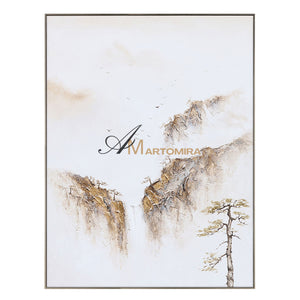 Painting Of The Mountains | Gold White Wall Art | Minimalist Abstract Art | Wabi Sabi Art #DF008