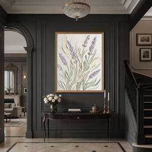Textured Flower and Tree Soft Purple Cream Muted Green Acrylic-Style Vertical Wall Art for Bedroom