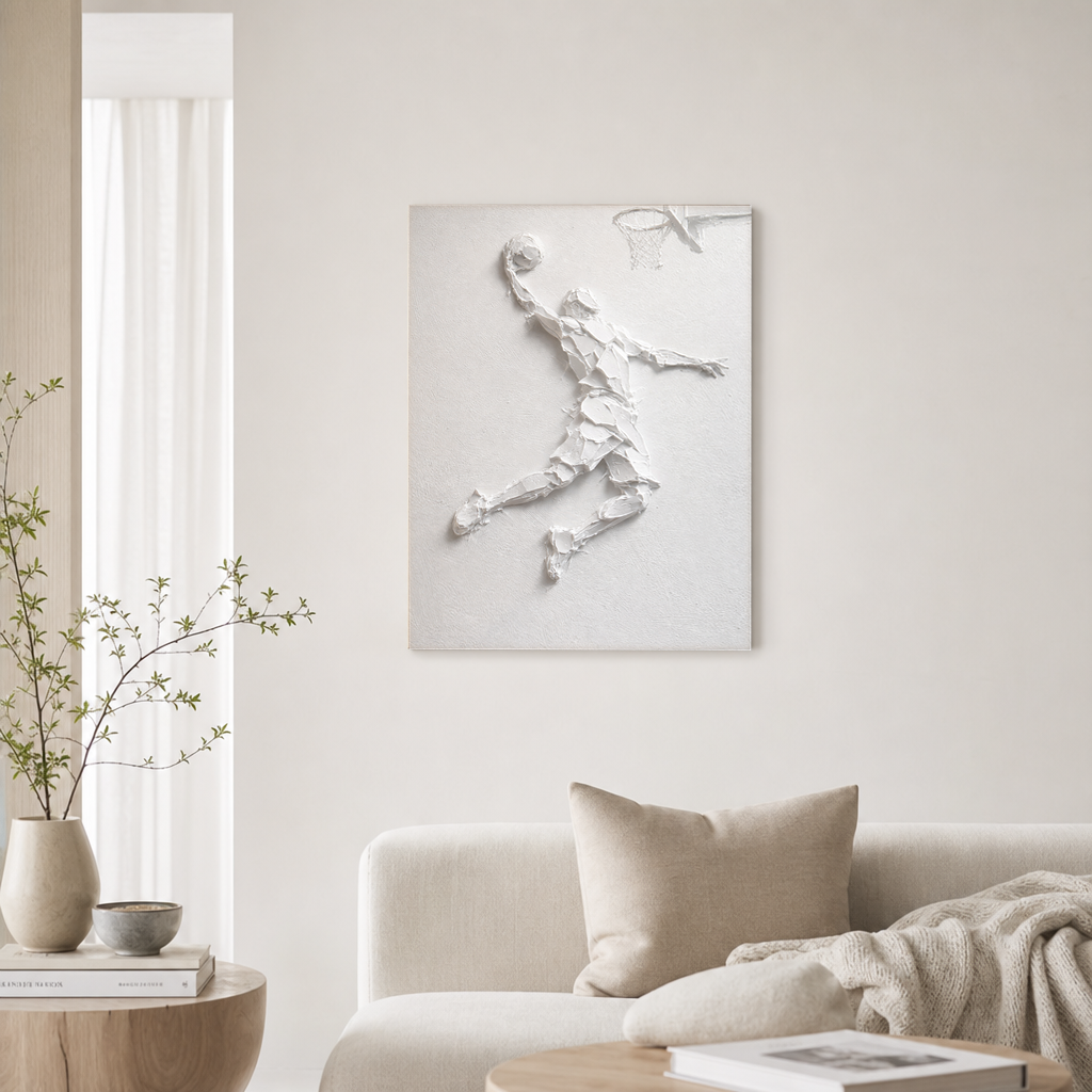 White Textured Sport 3D Relief Vertical Wall Art for Living Room or Office