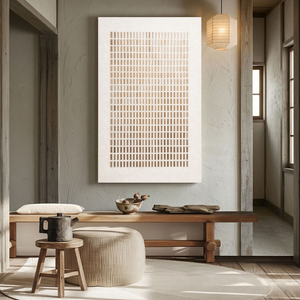 Minimalist Abstract Geometric Beige White Gradient Line Grid Textured Canvas Wall Art Neutral Tone Modern Home Office Living Room Decor#TW187