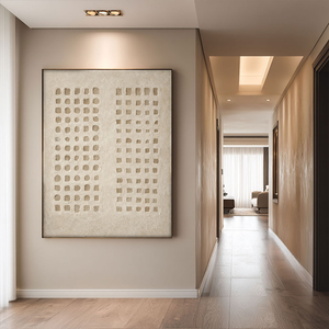 Minimalist Neutral Asymmetrical Geometric Relief Wabi Sabi Plaster Wall Art, Beige Base with Soft Muted Light Medium Grey Imperfect Circles Squares Blocks, Modern Subtle Textured Abstract Decor for Calm Spaces