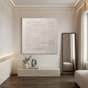Minimalist Beige Light Grey Geometric Lines Relief Textured Plaster Abstract Wall Art Modern Neutral Decor for Home Office Living Room Bedroom Dining Room Hallway