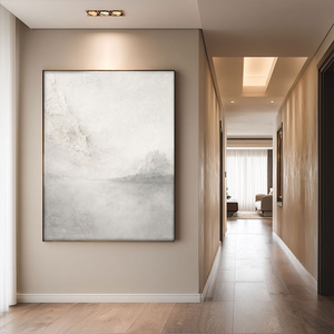 Minimalist Abstract Textured Beige White Light Grey Landscape Plaster Framed Wall Art for Modern Living Room Bedroom Office Neutral Decor