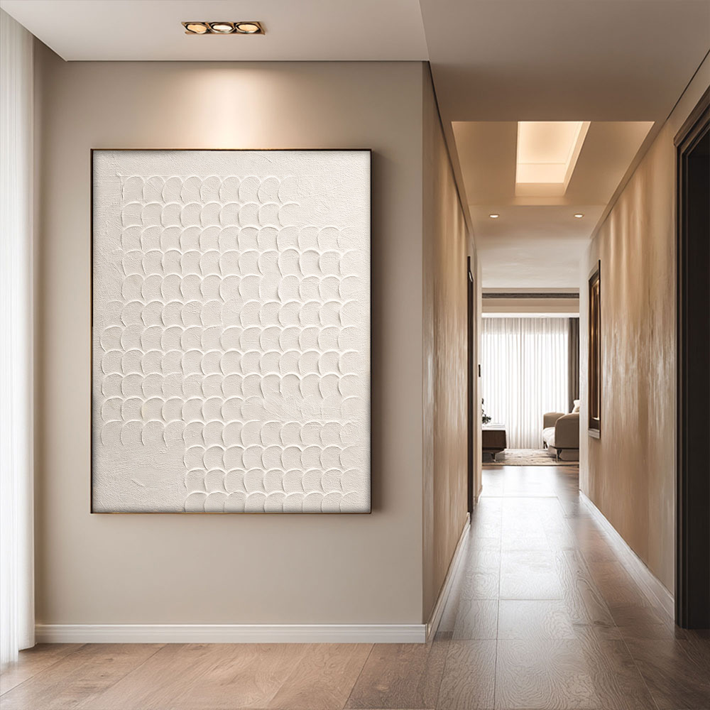 Minimalist Neutral Geometric Overlapping Arch Texture Plaster Wall Art, Modern Beige White Textured Abstract Artwork for Home, Office, Living Room, Bedroom, Dining Room, Hallway Interior Decor