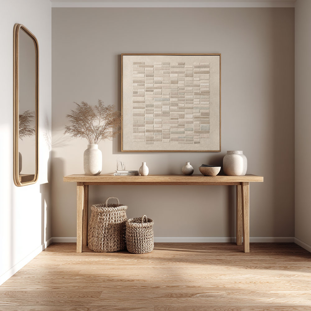 Minimalist Geometric Block Pattern Neutral Textured Wall Art in Soft Beige, Warm Brown, Light Grey, Medium Grey Tones Modern Abstract Decor for Office, Hallway, Dining Room, Bedroom, Living Room