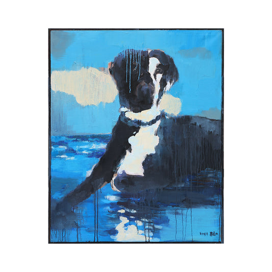 Animal Wall Art | Blue And Black Wall Art | Dog On Painting | Modern Abstract Art #DF040