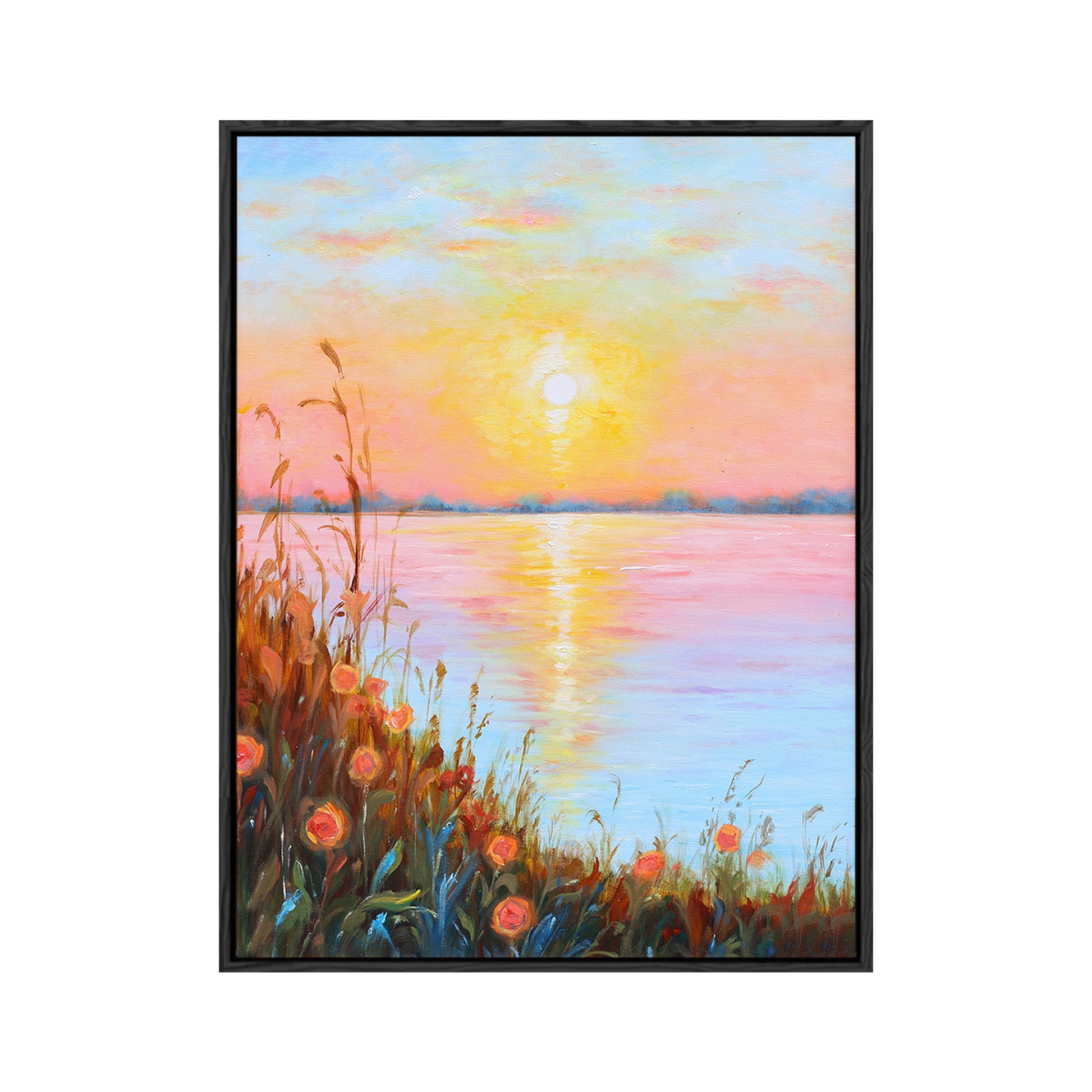 Landscape Wall Art | Lake Canvas Wall Art | Sunset Painting | Landscape Canvas Oil Painting #DF015