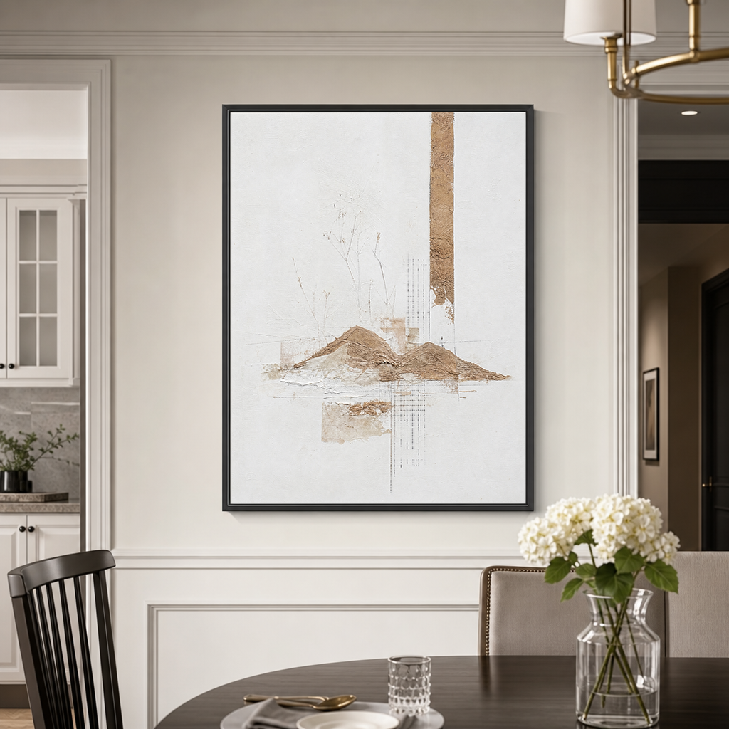 Abstract Minimalist Wabi Sabi Neutral Landscape Plaster Texture Vertical Wall Art for Living Room Office