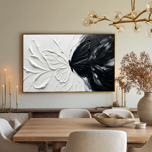 Black and White Butterfly Split Abstract Impasto Wall Art Thick Textured Palette Knife Contrast Artwork Modern Minimalist Contrast Painting for Home Living Room Bedroom Office Dining Room Hallway Decor#TW193
