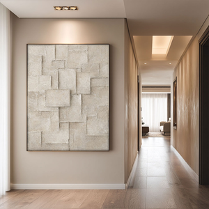 Minimalist Asymmetrical Neutral Geometric Blocks Wabi Sabi Wall Art, Beige & Light Brown Muted Tone 3D Relief Plaster Artwork, Modern Textured Abstract Decor for Contemporary Home