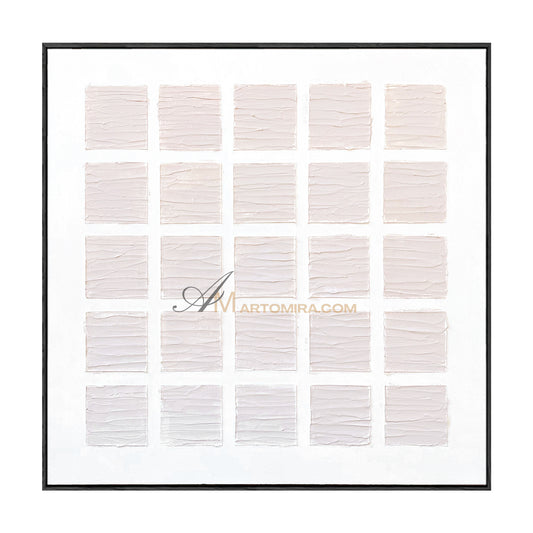 Wabi-Sabi Minimalist Light Beige Textured Grid Painting | Modern Geometric Square Canvas | Soft Abstract Wall Art | Minimal Home Decor