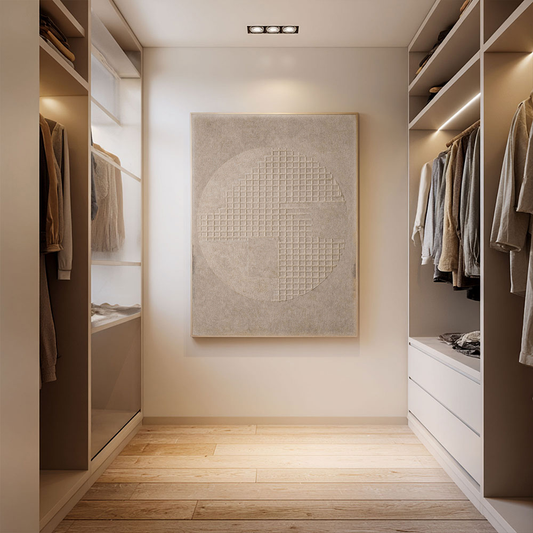 Minimalist Neutral Beige Geometric Textured Wall Art Modern Abstract Grid Circle Relief Artwork Wabi-Sabi Style Elegant Subtle Tonal Decor for Office Living Room Bedroom Dining Room Hallway