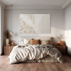 Minimalist Abstract Textured Geometric Wall Art, Neutral Beige White Light Grey Wall Decor with Asymmetrical 3D Relief Circles & Lines, Modern Wabi Sabi Wall Art for Living Room Bedroom Office Dining Room Hallway