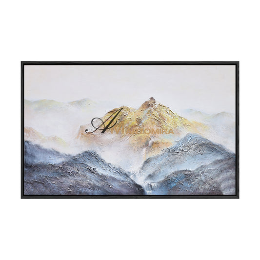 Abstract Landscape Art | Blue And Gold Wall Art | Mountains Painting | Paintings For Living Room #DF014