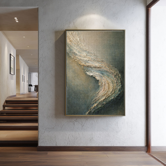 Abstract Textured Impasto Wall Art Muted Dark Grey Beige Light Grey Curved Wave Canvas Modern Minimalist Home Decor for Living Room Bedroom Office Dining Room Hallway