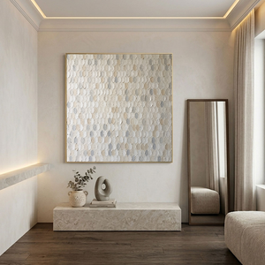 Minimalist Neutral Textured Abstract Oval Dot Impasto Wall Art, Soft White Beige Light Medium Grey Palette, Modern Calm Relaxing Painting for Contemporary Living Room Bedroom Office Dining Hallway Decor