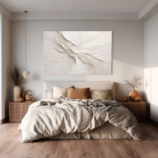 Minimalist Neutral Abstract Textured Wall Art for Modern Home Decor, 3D Plaster Style Large Framed Canvas Artwork with Organic Swirling Lines, Wabi Sabi Inspired Beige White Light Grey Design for Living Room Bedroom Office Dining Hallway