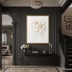 White And Light Beige Textured 3D Relief Flower Vertical Wall Art For Bedroom Living Room