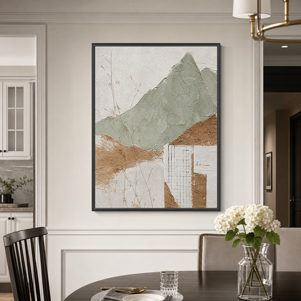 Abstract Sage Green Terracotta Off White Textured Acrylic-style Vertical Landscape Wall Art for Living Room