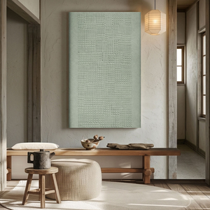 Minimalist Abstract Textured Plaster Wall Art Soft Muted Sage Green Geometric Grid Pattern Framed Modern Neutral Home Decor for Living Room Bedroom Office Dining Room Hallway