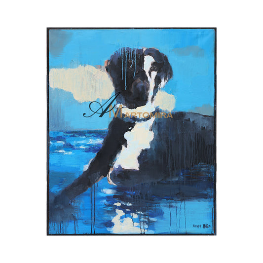 Animal Wall Art | Blue And Black Wall Art | Dog On Painting | Modern Abstract Art #DF040