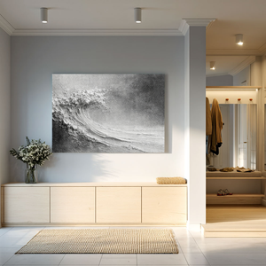 Black and White Textured Abstract Ocean Wave Impasto Wall Art Minimalist Modern Coastal Decor Frameless Option for Living Room Bedroom Office Hallway Dining Room