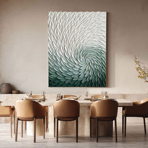 3D Green White Spiral Abstract Textured Wall Art Modern Minimalist Thick Relief Plume Leaf-like Decor for Home Office Dining Bedroom Living Room Hallway Large Canvas Unframed Contemporary Artwork