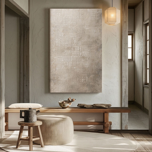 Minimalist Subtle Textured Wabi Sabi Inspired Neutral Beige Dark Grey Abstract Wall Art for Modern Home Office Living Room Bedroom Dining Hallway Decor with Muted Asymmetrical Imperfect Natural Aged Look Framed Canvas Print