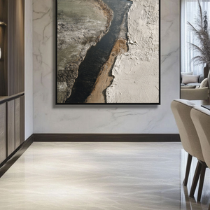 Minimalist Abstract Textured Riverbed Landscape Wabi Sabi Style Framed Canvas Wall Art, Thick Impasto Paint with Knife Marks, Neutral Tone Decor for Modern Home & Office
