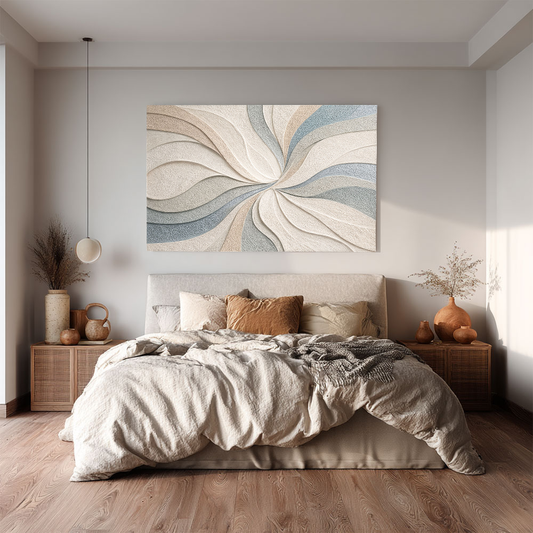 Abstract Blue Beige White Light Grey Textured Swirling Curved Lines Framed Canvas Wall Art - Modern Minimalist Neutral Decor for Living Room Bedroom Office Dining Room Hallway, 200-255 chars placeholder ends