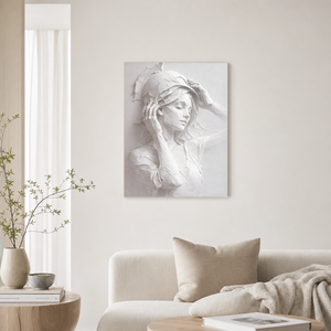Portrait White Light Gray Textured Plaster 3D Relief Vertical Wall Art for Bedroom Living Room