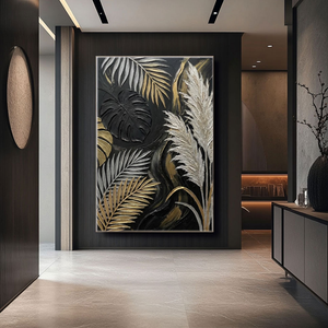 Black Gold White Beige Monstera Palm Pampas Grass Textured 3D Botanical Wall Art for Modern Luxury Home Living Room Bedroom Dining Room Office Hallway Decor