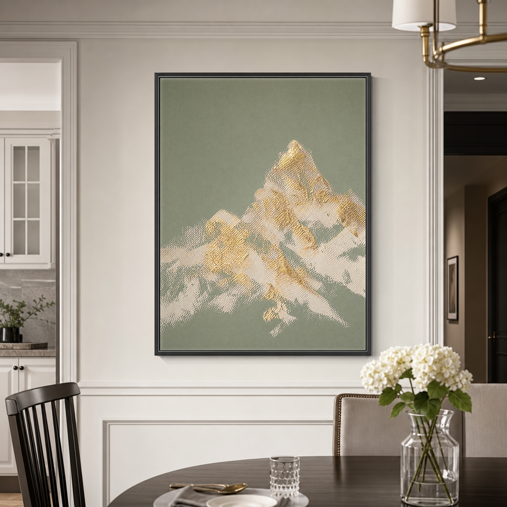 Abstract Textured Sage Green Gold Beige Landscape Vertical Wall Art for Living Room
