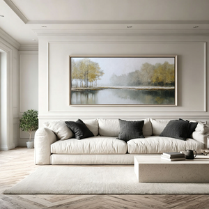Misty Lakeside Acrylic Abstract Landscape Painting | Hand-Painted Canvas