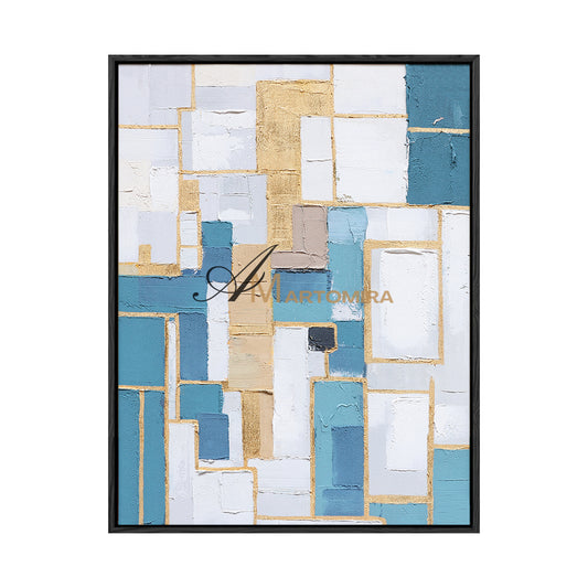 Blue And Gold Wall Art | Geometric Wall Art | Minimalist Abstract Art | Contemporary Modern Wall Decor #DF064