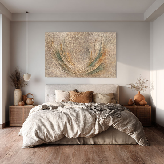 Minimalist Textured Abstract Curved Beige Green Brown Composition Framed Canvas Wall Art Modern Neutral Decor Piece Soft Organic Shape Design for Home and Office