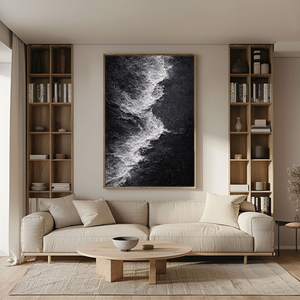 Black and White Abstract Ocean Wave Textured Canvas Wall Art Modern Minimalist Coastal Scene Artwork for Living Room Bedroom Office Hallway Dining Room
