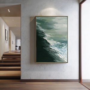 Abstract Coastal Ocean Wave Black Sand Beach Thick Impasto Textured Canvas Wall Art Modern Minimalist Decor for Living Room Bedroom Office Hallway Dining Room