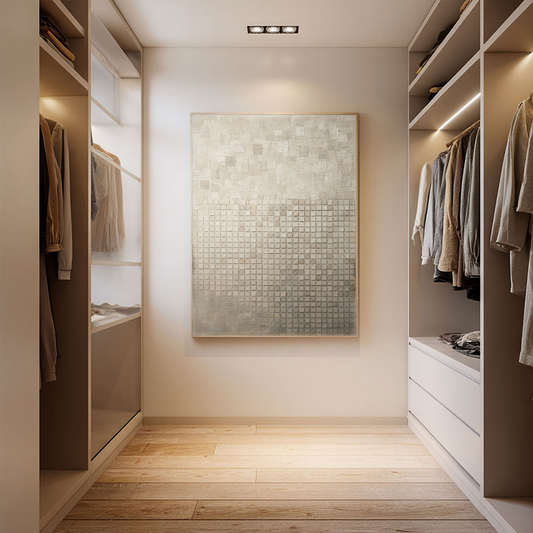 Minimalist Neutral Geometric Textured Wall Art – Soft Beige Off White Light Grey Abstract Grid Blocks, Muted Modern Decor, Thick Paint Stacking Canvas Artwork for Home Living Room Bedroom Office Dining Hallway
